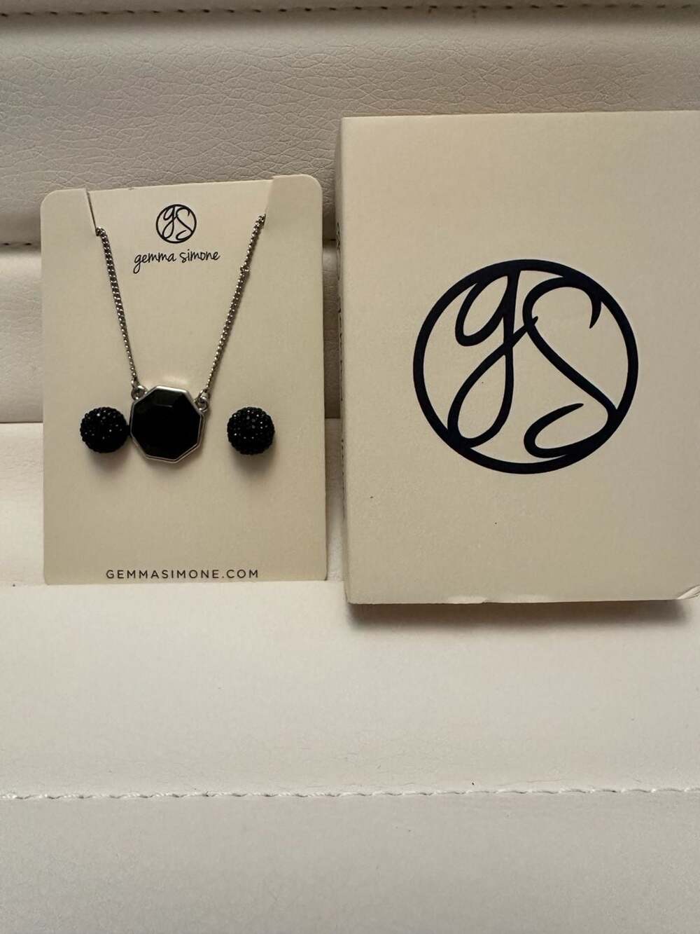 Gemma Simone Black Octagon Pendant Necklace And Pave Ball Earring Set